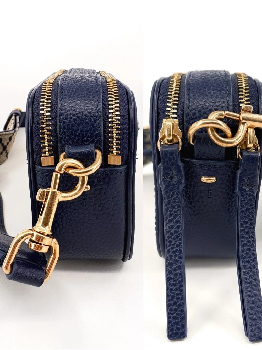 TORY BURCH Mini Miller Crossbody Bag Navy Blue Pebbled Leather